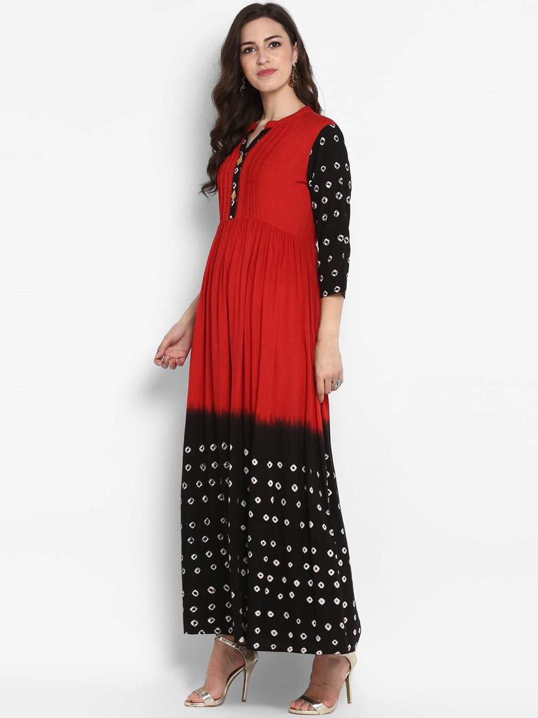 Women's Red Printed Maxi Dress - Meeranshi