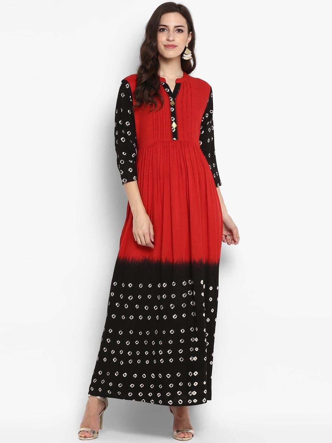 Women's Red Printed Maxi Dress - Meeranshi