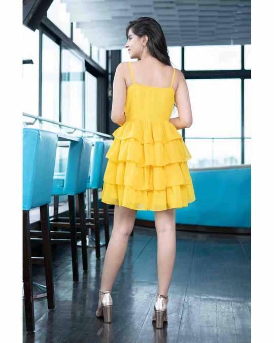 Women's Yellow Ruffle Short Dress (1pc set)