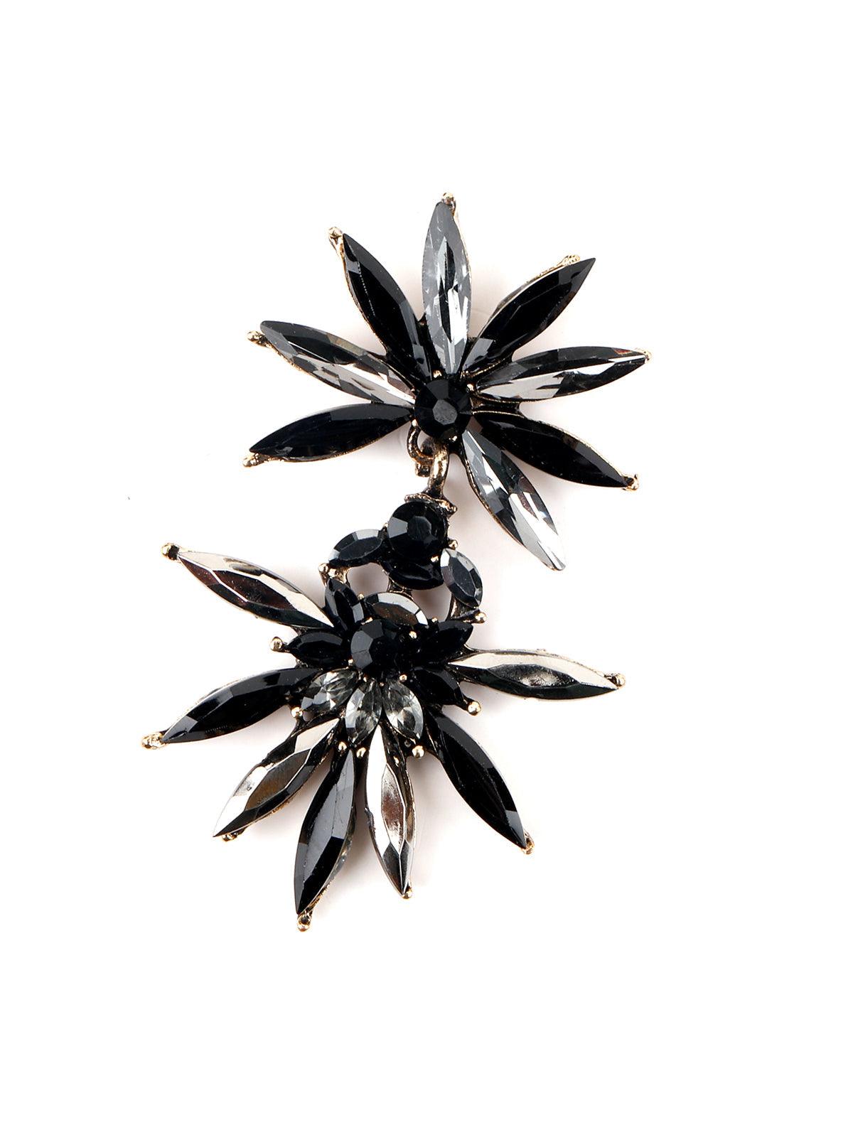 Women's Floral Black-Grey Cute Dangle Earrings - Odette