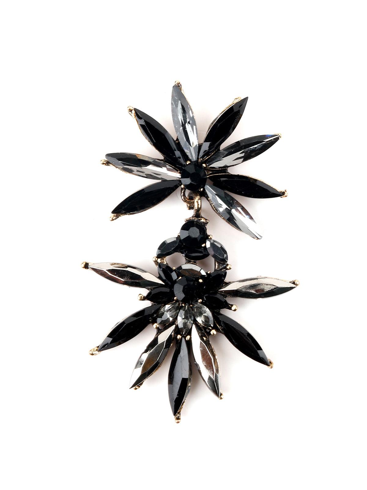 Women's Floral Black-Grey Cute Dangle Earrings - Odette