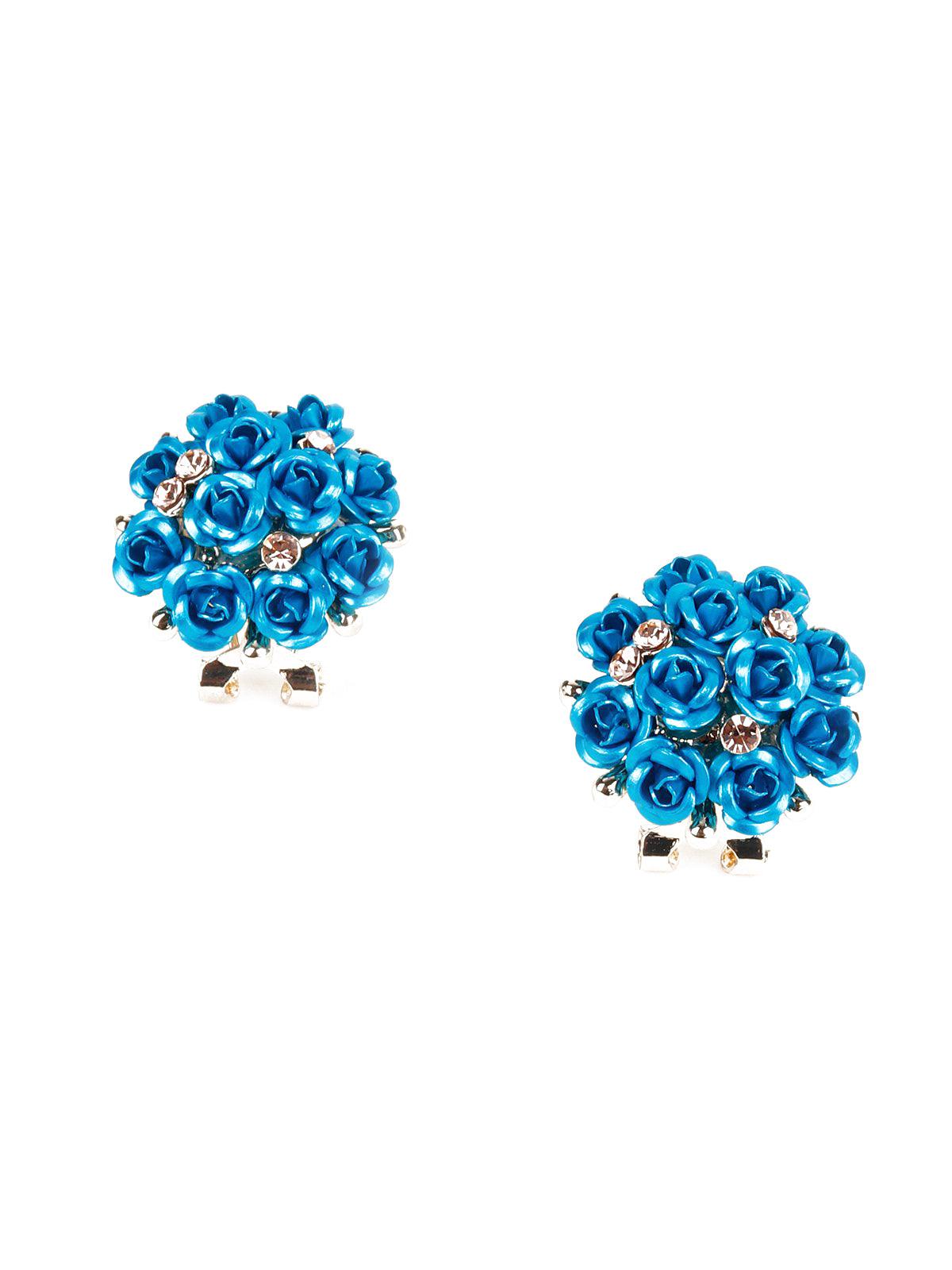 Women's Floral Blue Stud Earrings - Odette