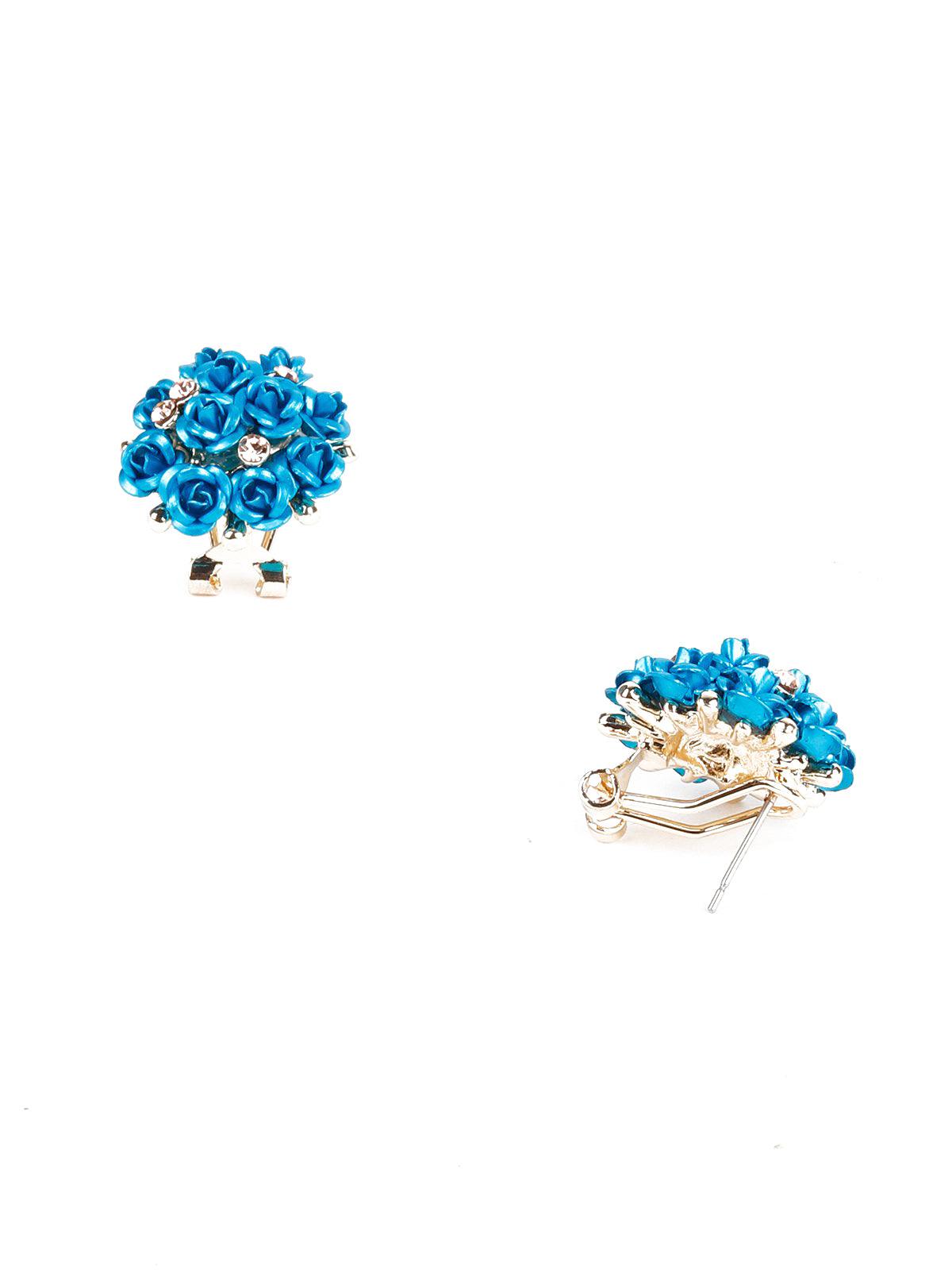 Women's Floral Blue Stud Earrings - Odette