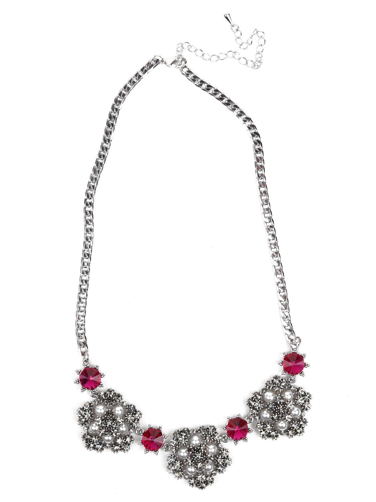 Women's Floral Cluster Necklace-Silver - Odette