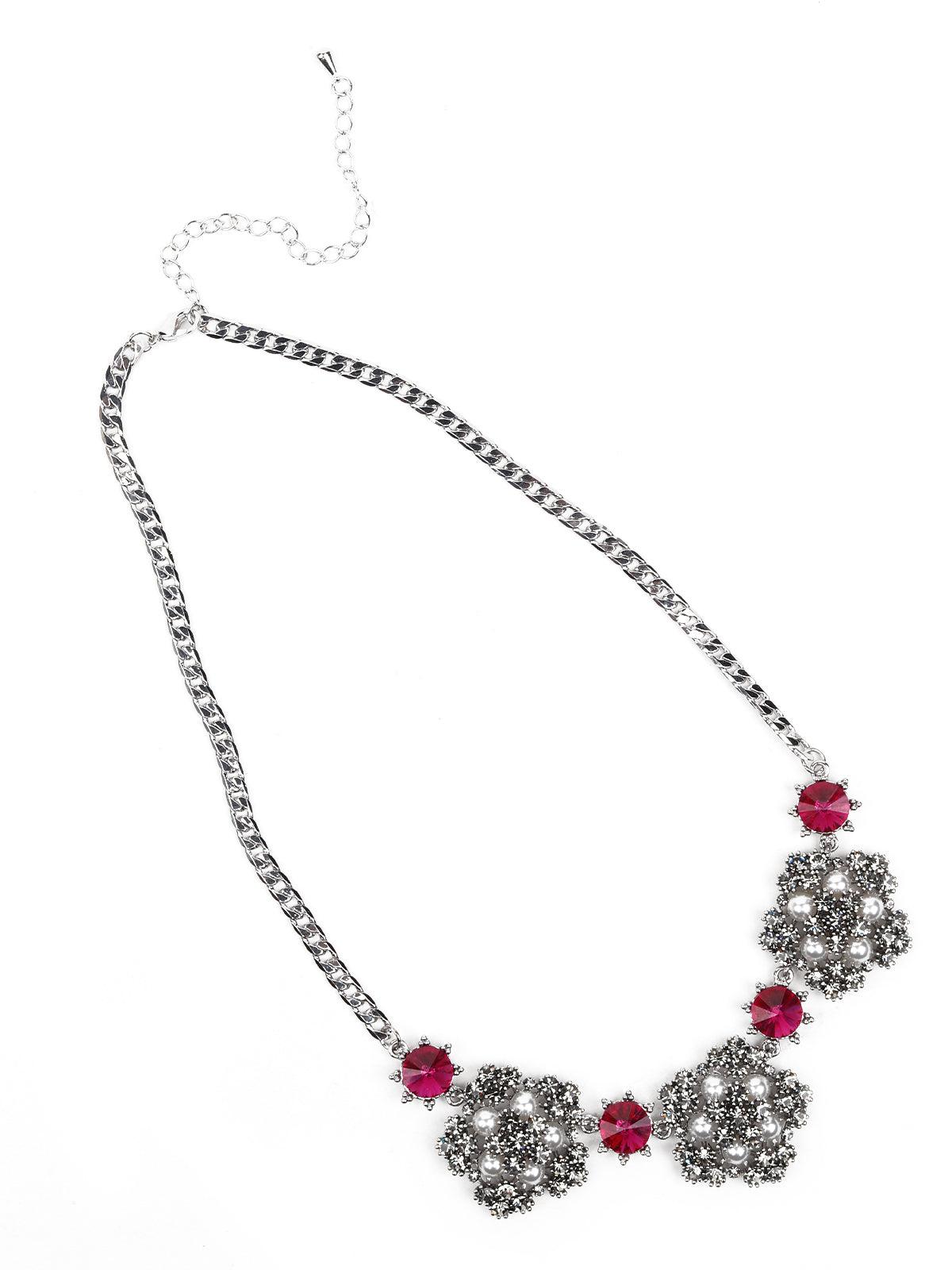 Women's Floral Cluster Necklace-Silver - Odette