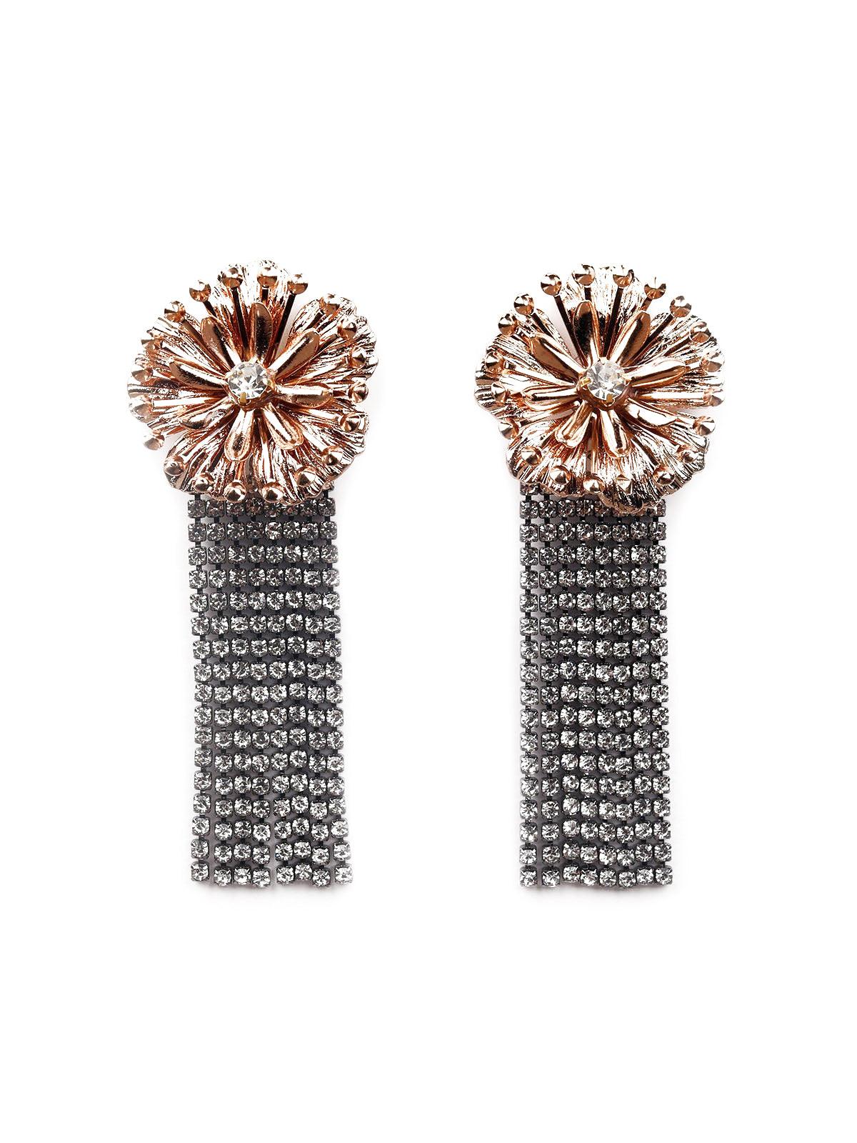 Women's Floral Metal Arrangement Tassel Earrings - Odette