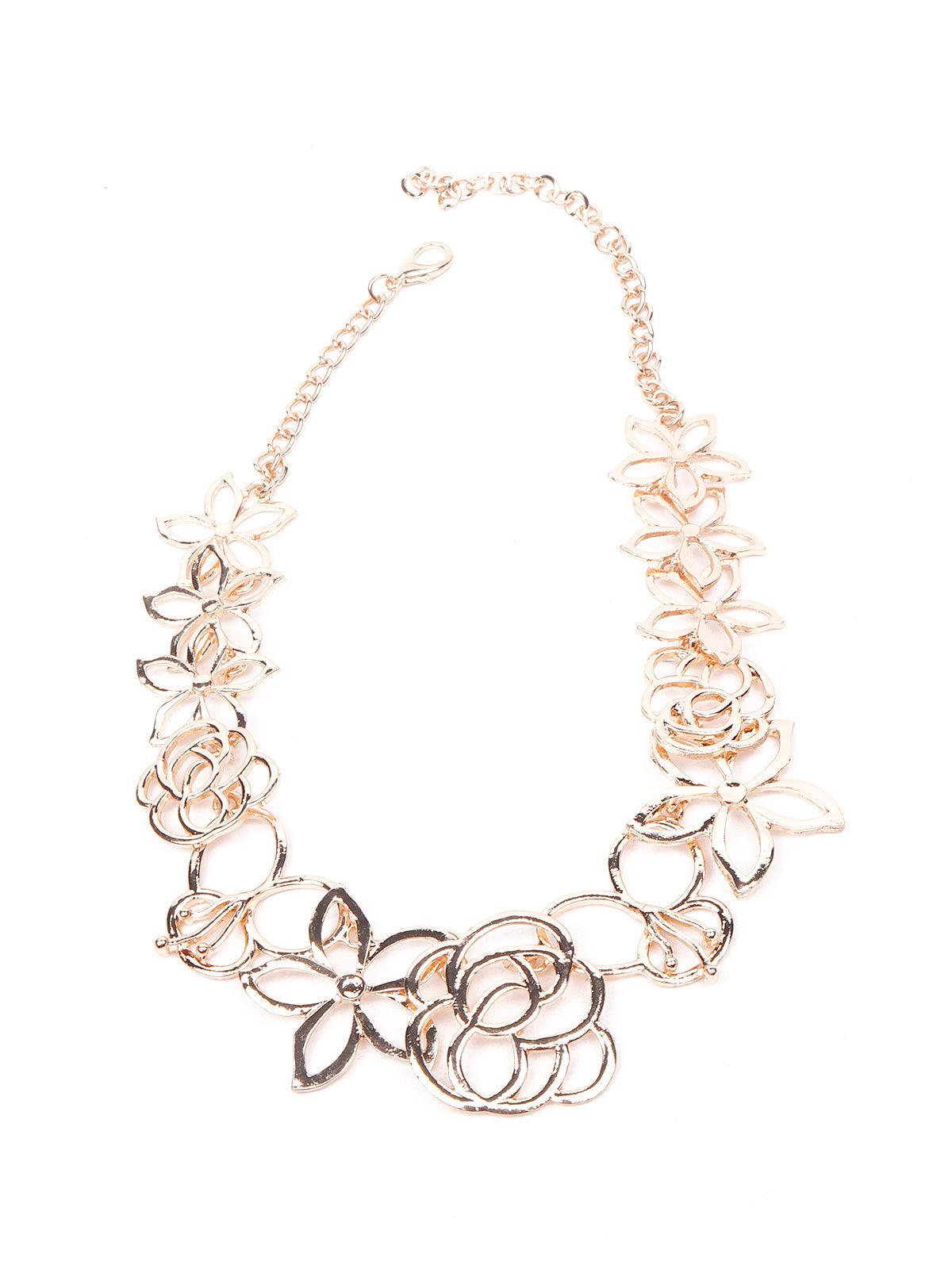 Women's Floral Metal Textured Necklace-Gold - Odette