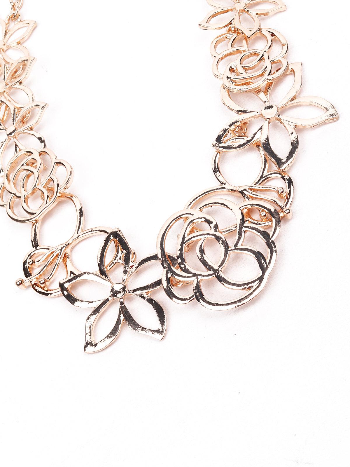 Women's Floral Metal Textured Necklace-Gold - Odette