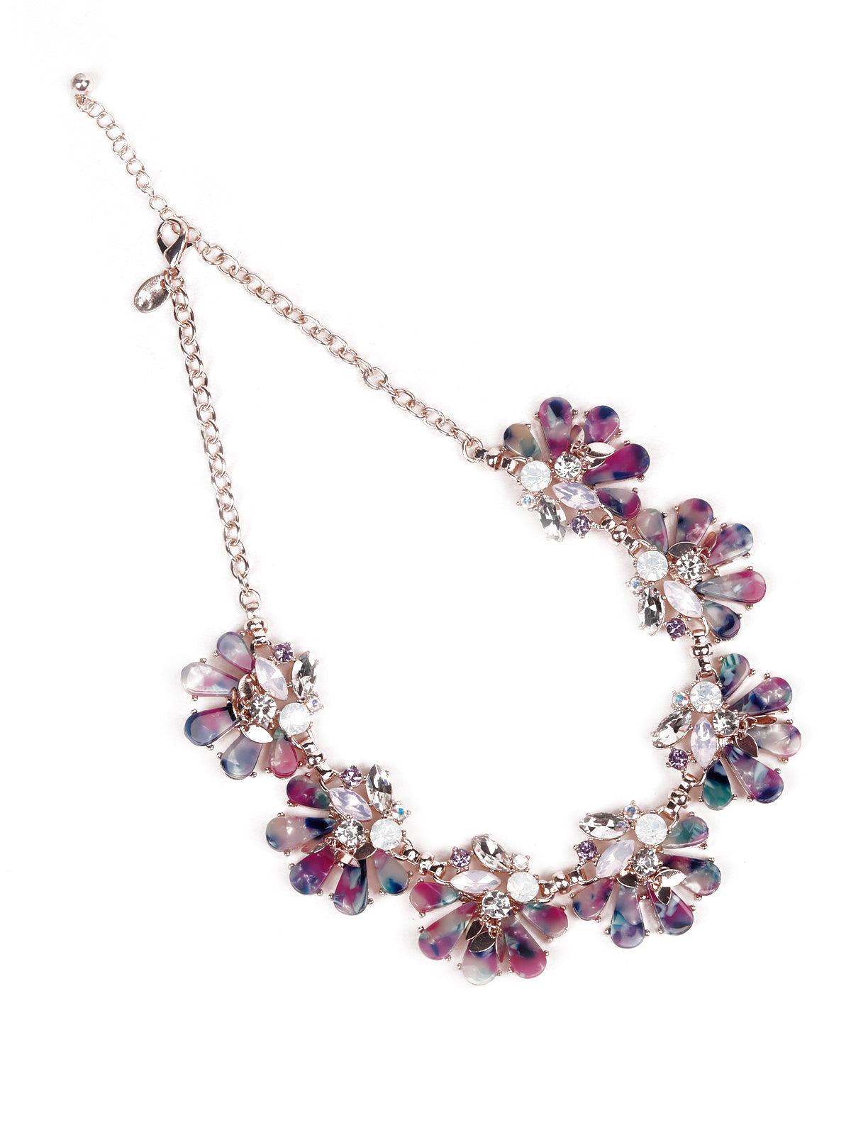 Women's Floral Purple Statement Necklace - Odette