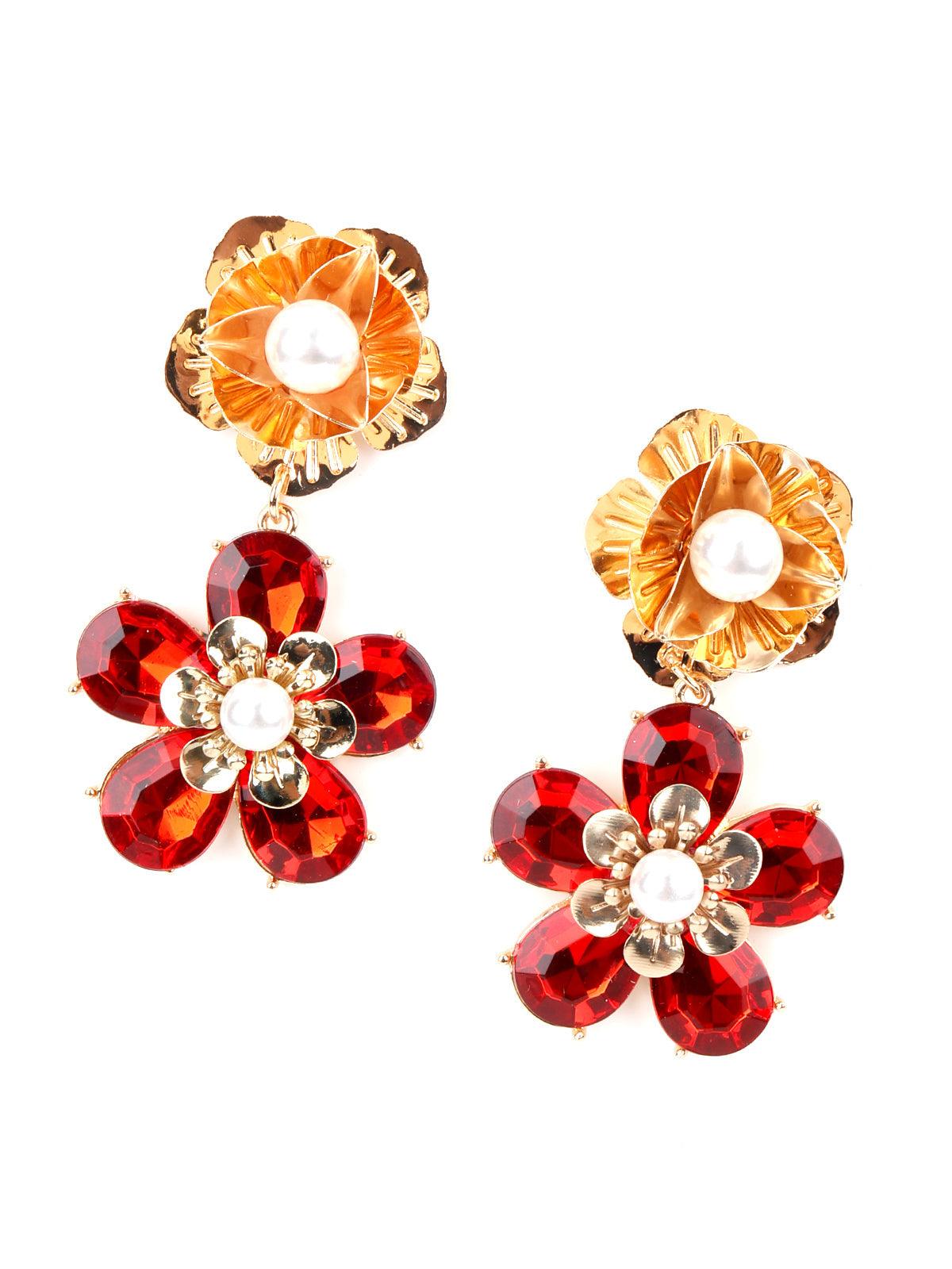 Women's Floral Red Stupendous Dangle Earrings - Odette