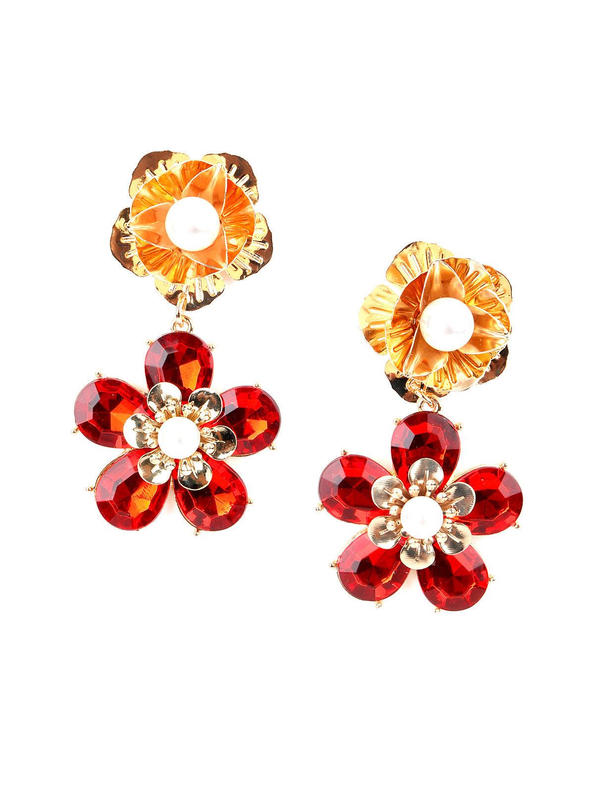 Women's Floral Red Stupendous Dangle Earrings - Odette