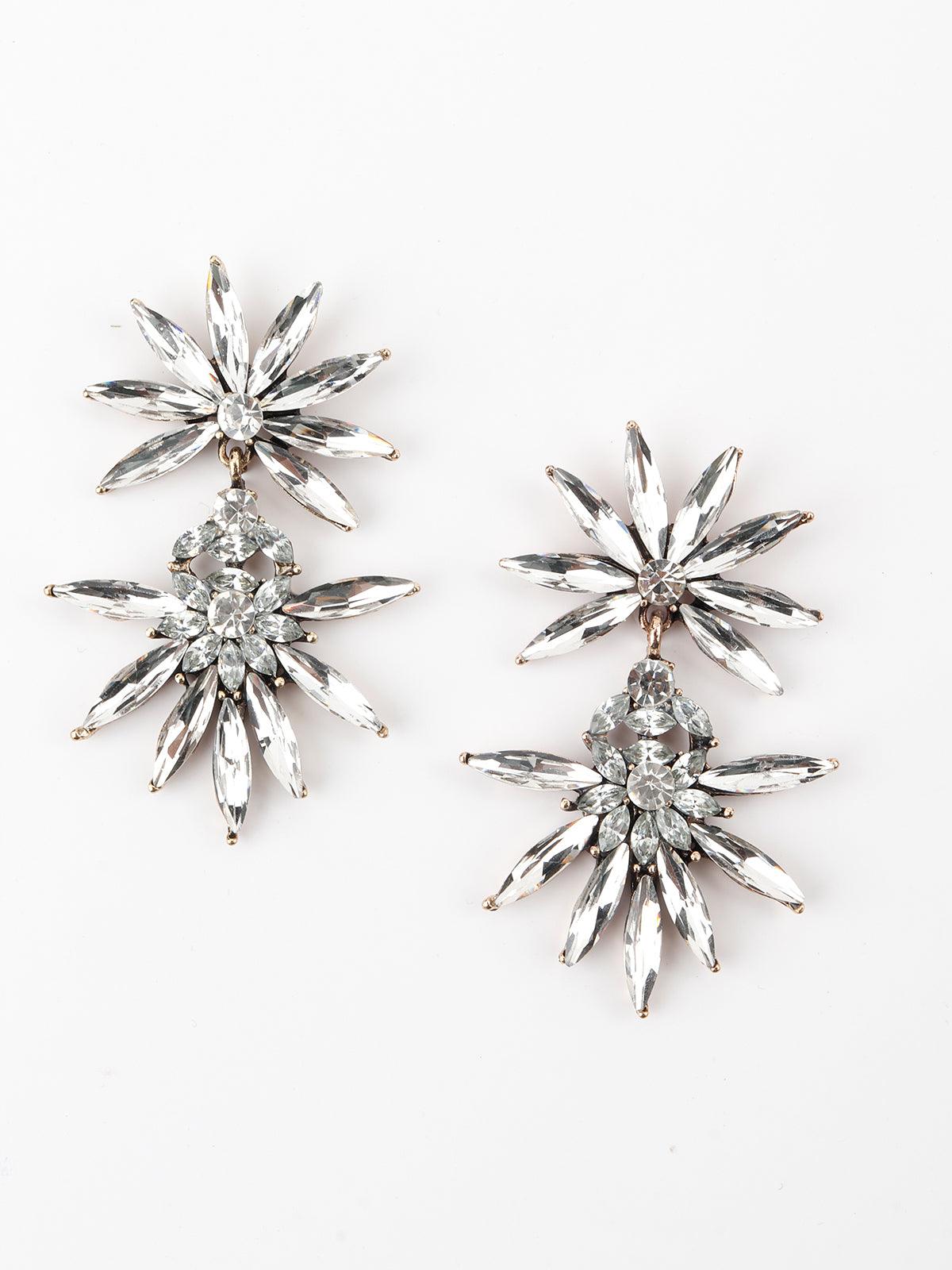 Women's Floral Silver Cute Dangle Earrings - Odette