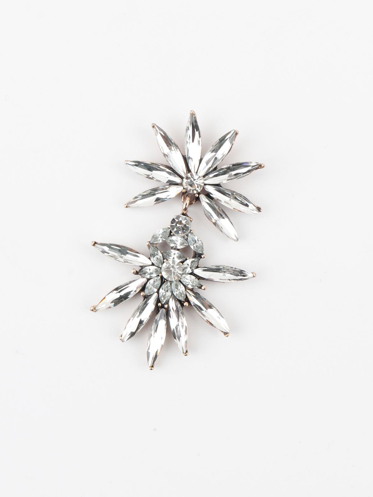 Women's Floral Silver Cute Dangle Earrings - Odette