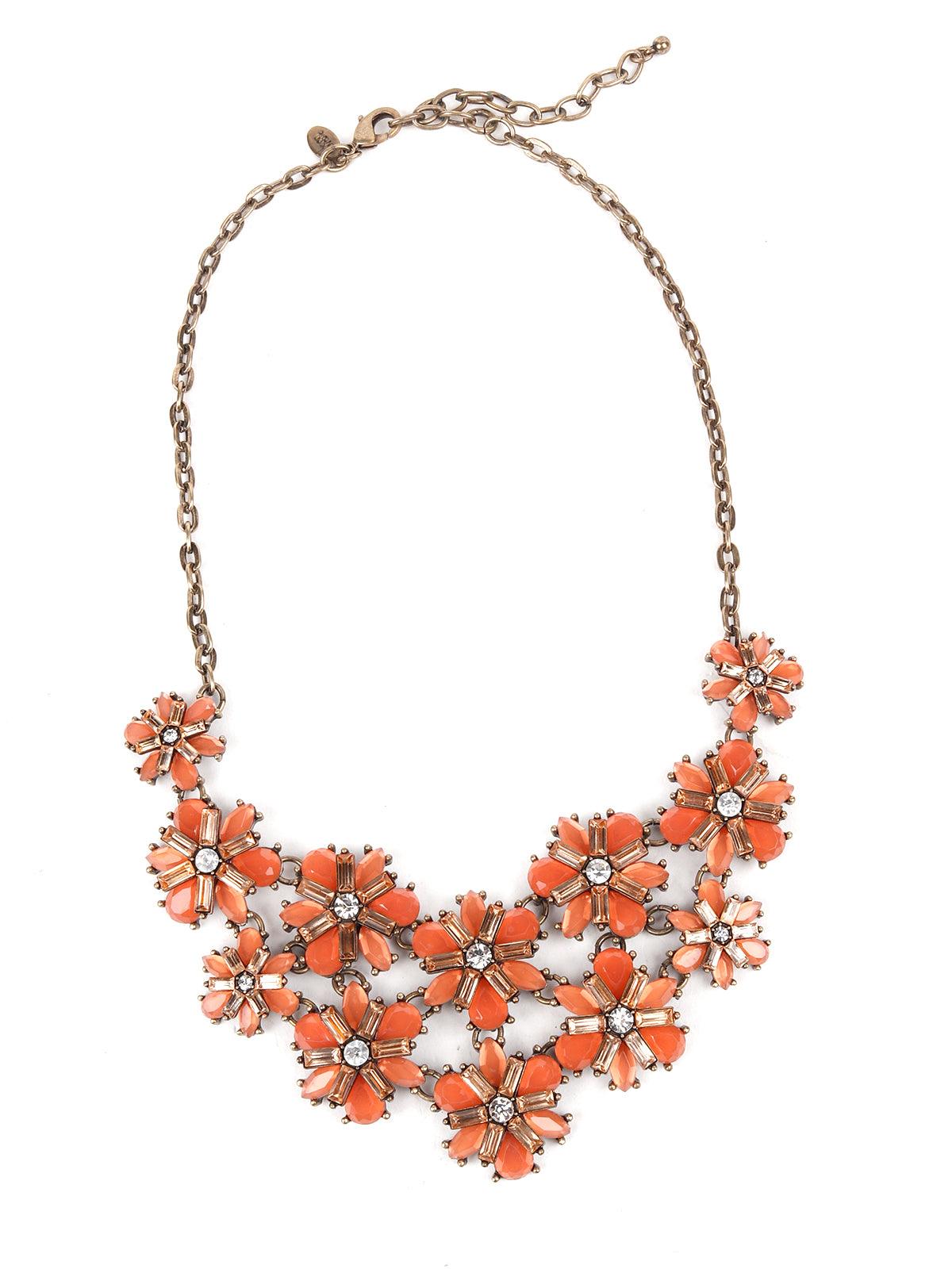 Women's Floral Studded Orange Necklace - Odette