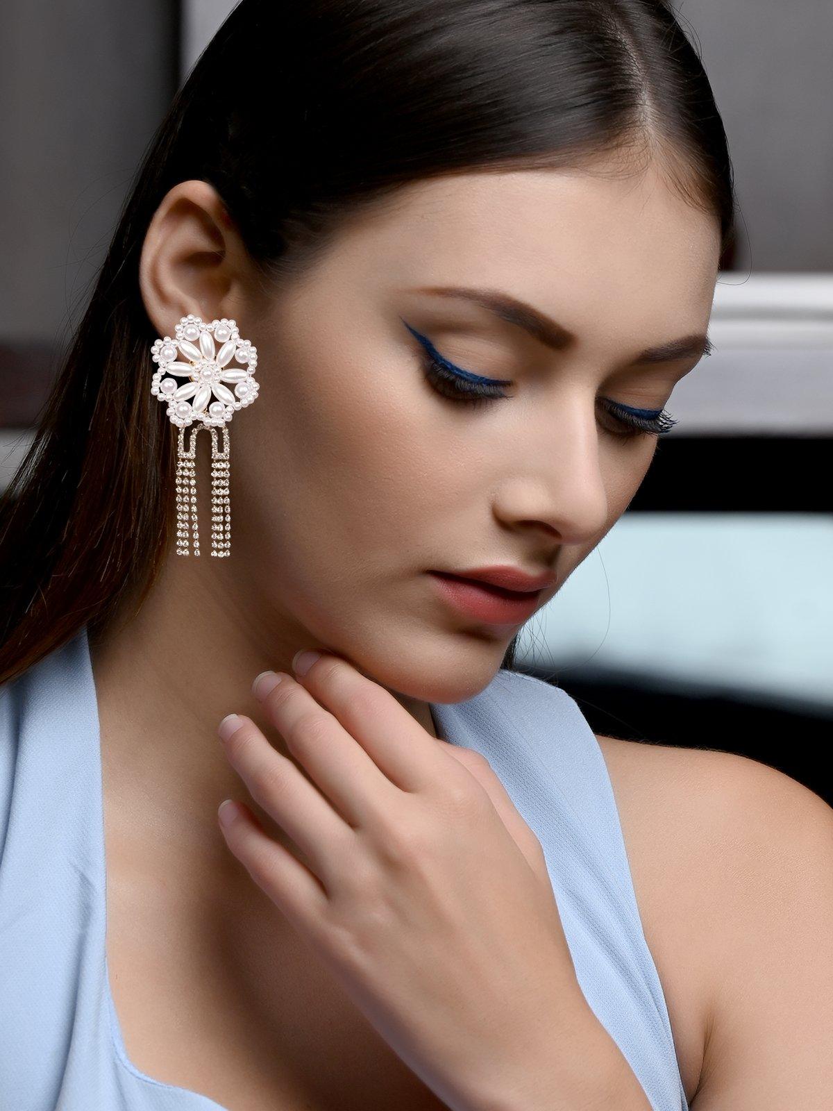 Women's Floral Studded Statement Earrings - Odette