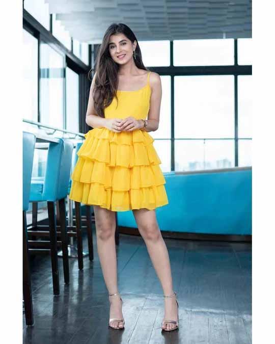 Women's Yellow Ruffle Short Dress (1pc set)