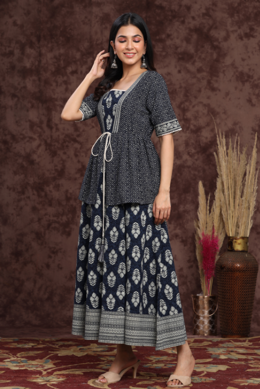Women's Indigo Rayon Printed Layered Dress - Juniper