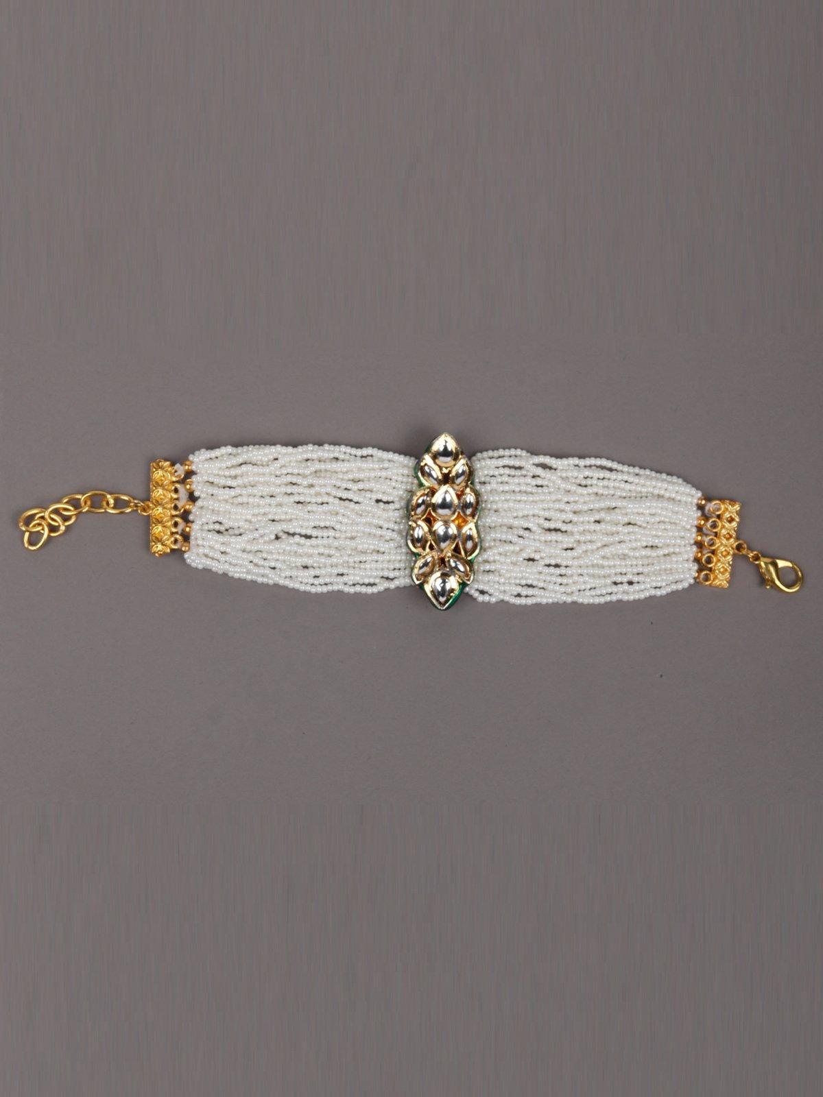 Women's Fully Beaded Bracelet With Kundan Work - Odette