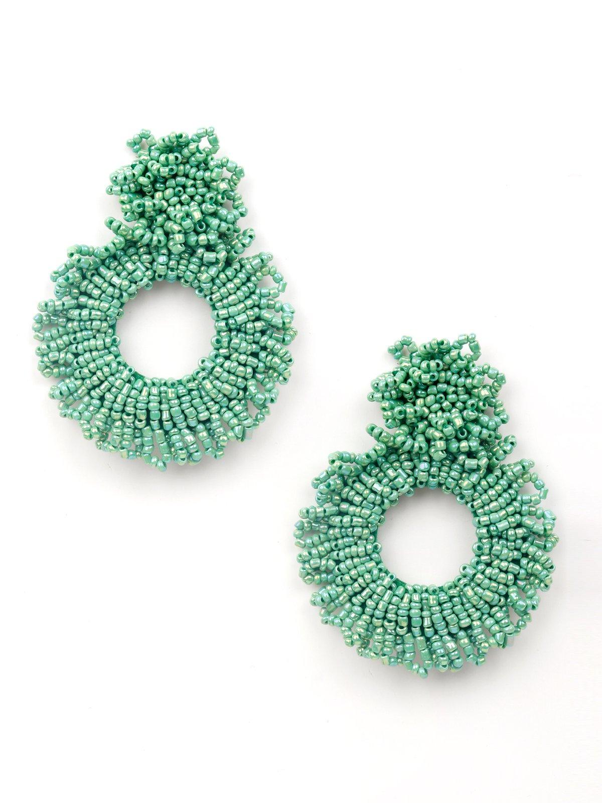 Women's Fully Beaded Green Hoop Earrings - Odette