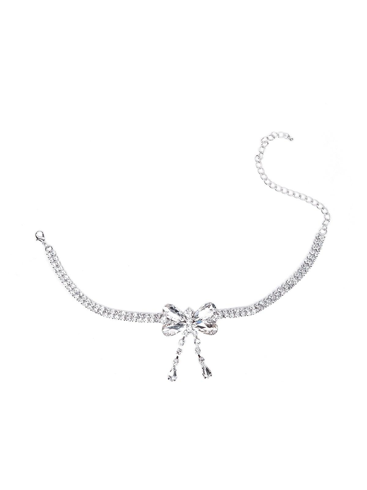 Women's Fully Studded Bow Pendant Necklace - Odette