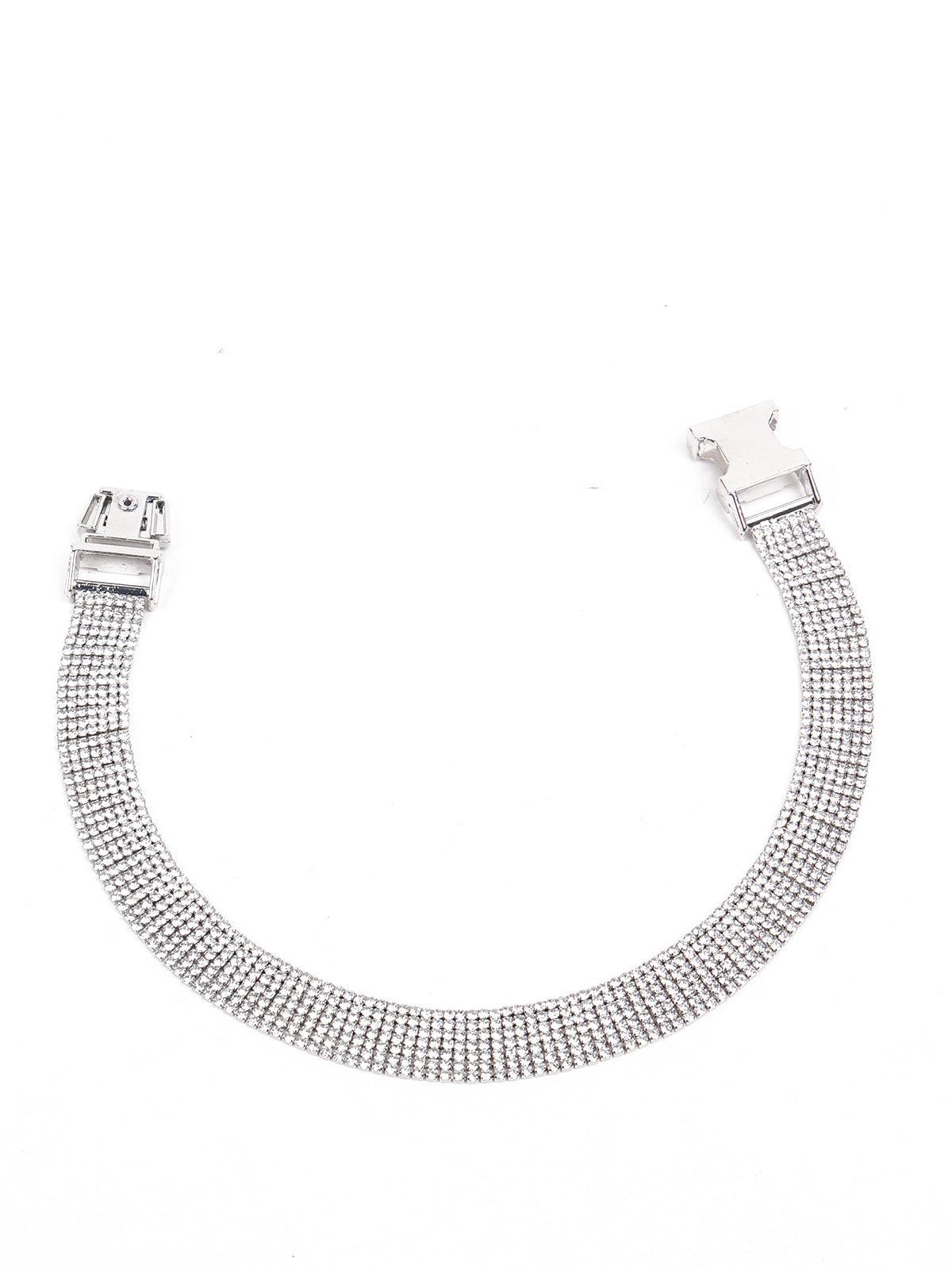 Women's Fully Studded Choker Studded Necklace-Silver - Odette