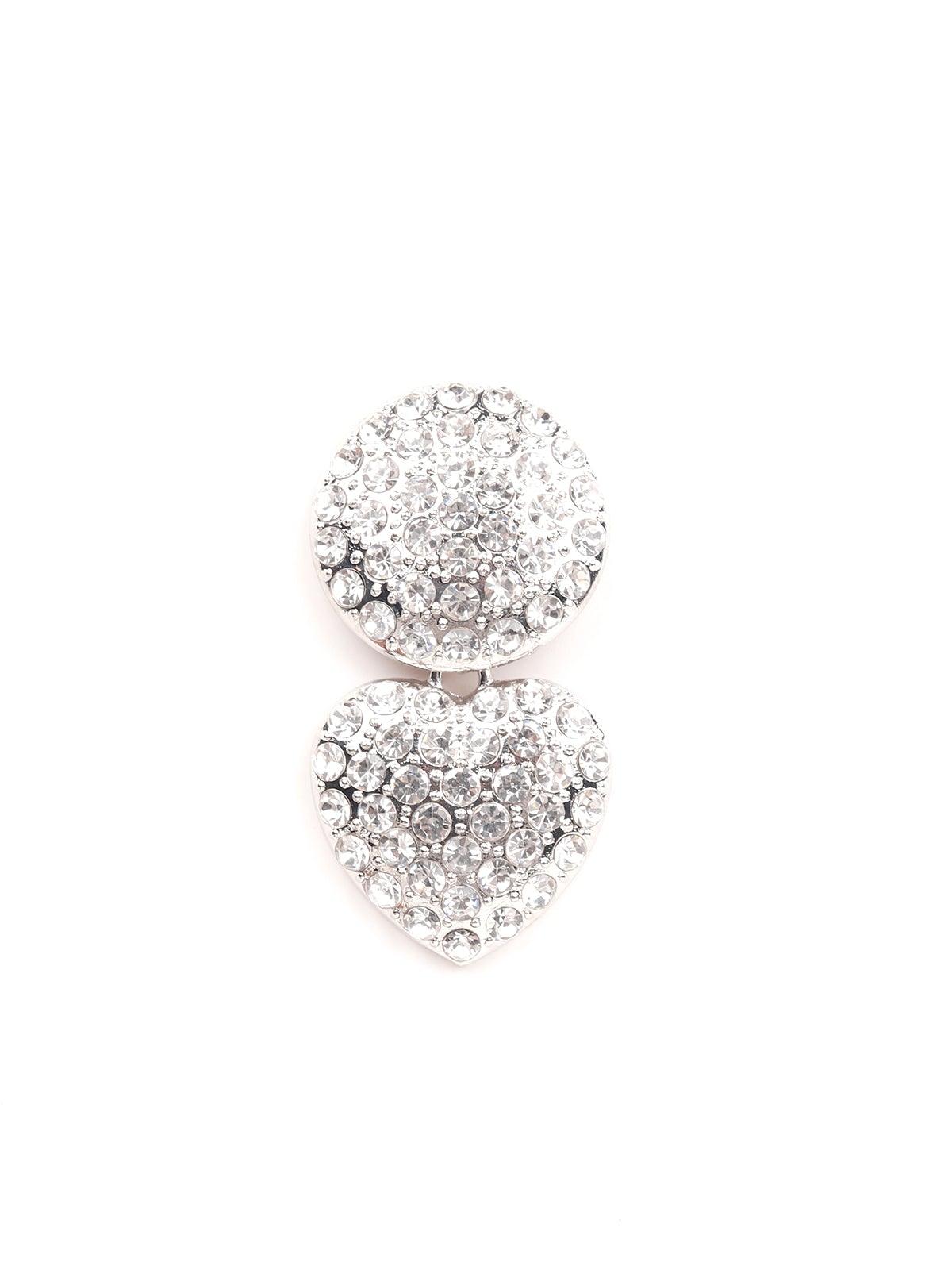 Women's Fully Studded Rounded And Heart-Shaped Crystal Earrings - Odette