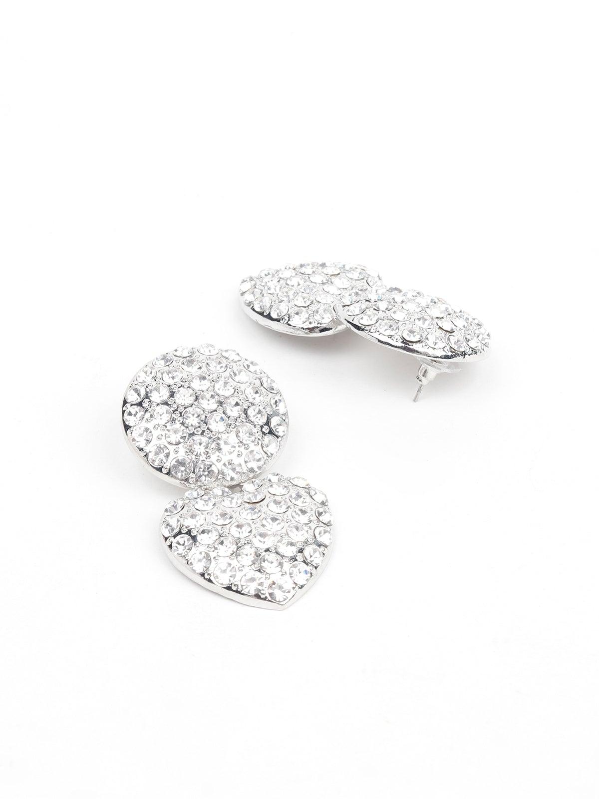 Women's Fully Studded Rounded And Heart-Shaped Crystal Earrings - Odette