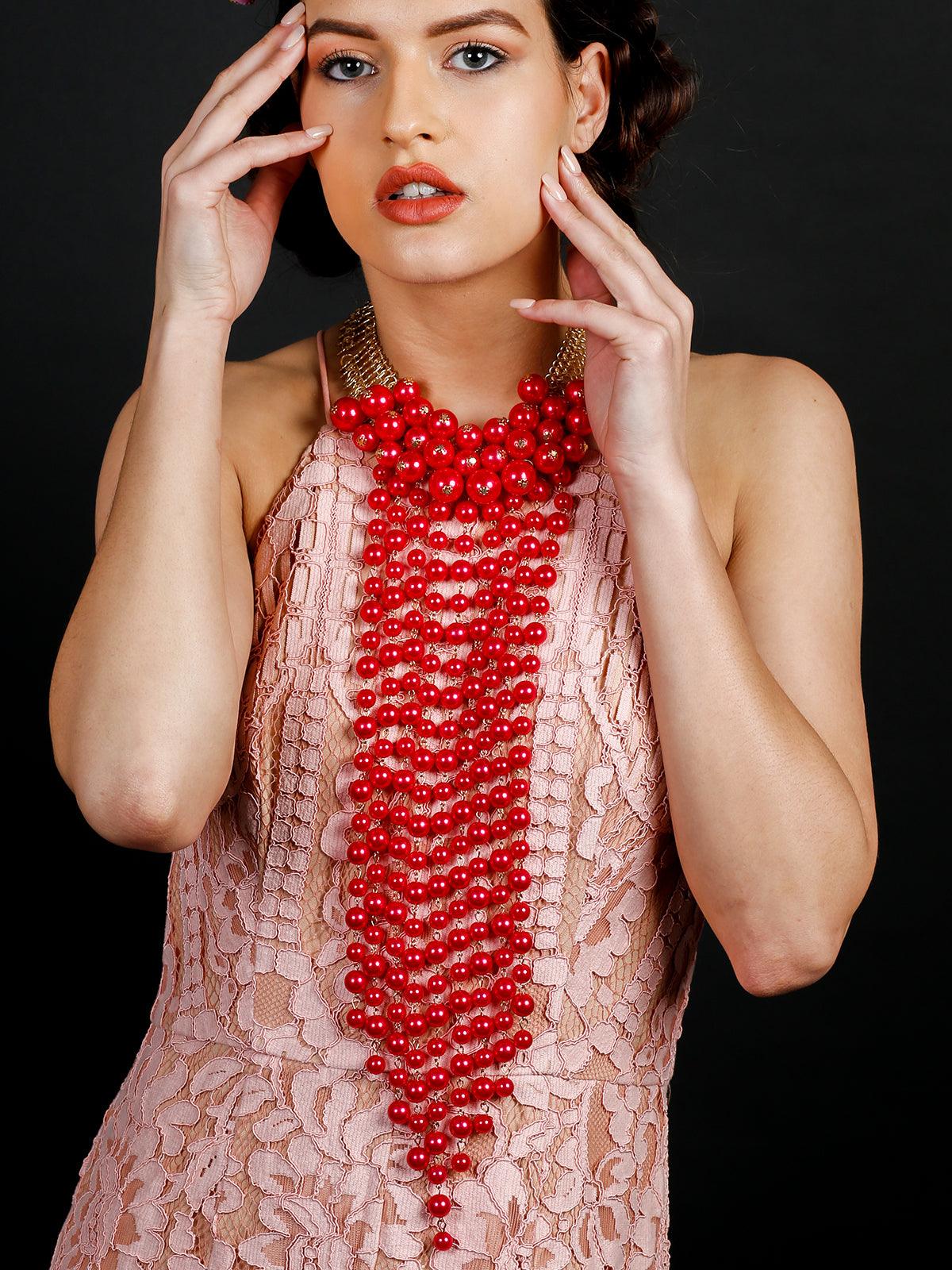 Women's Fuschia Pink Long Neck Chain - Odette