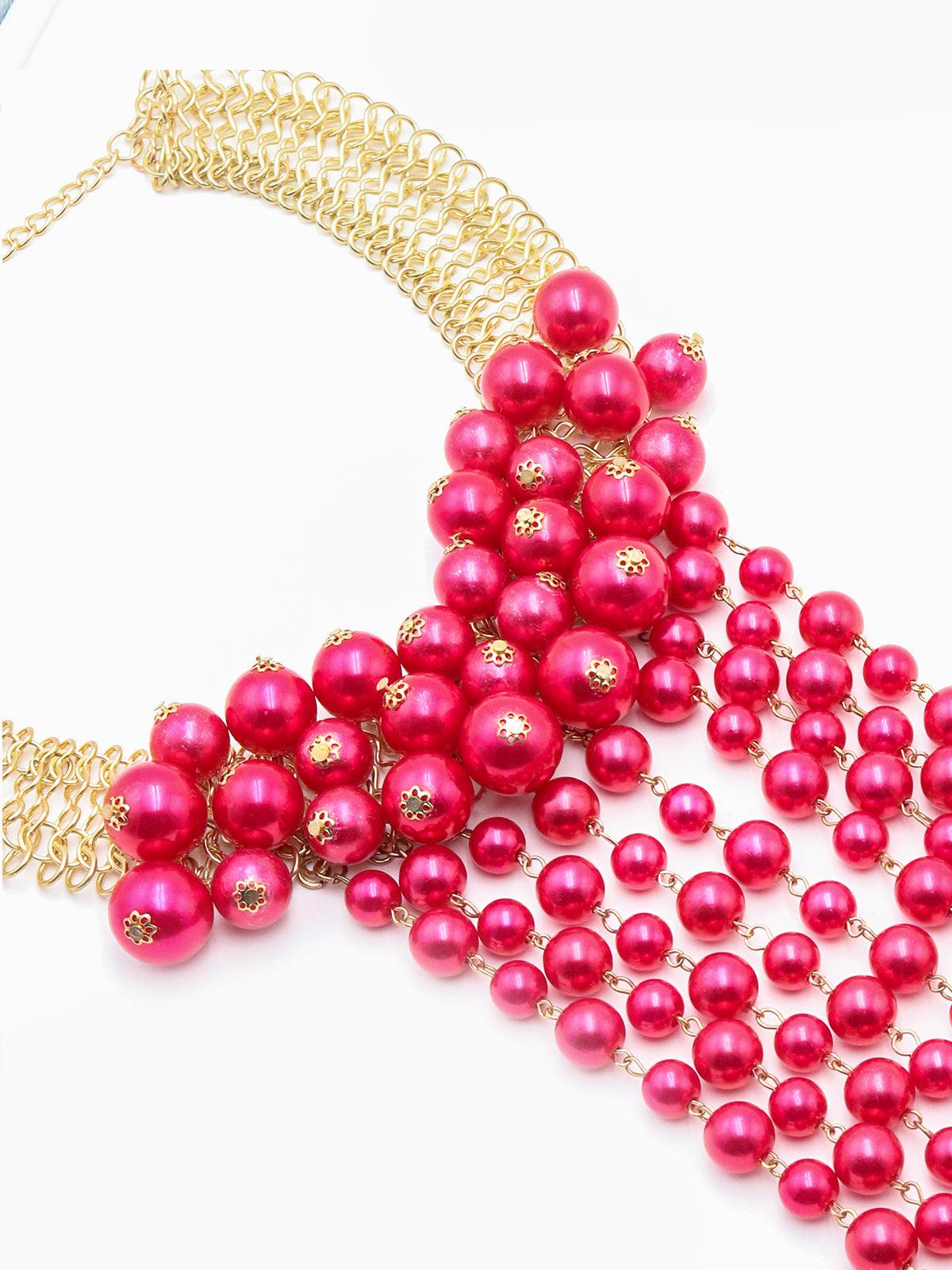 Women's Fuschia Pink Long Neck Chain - Odette