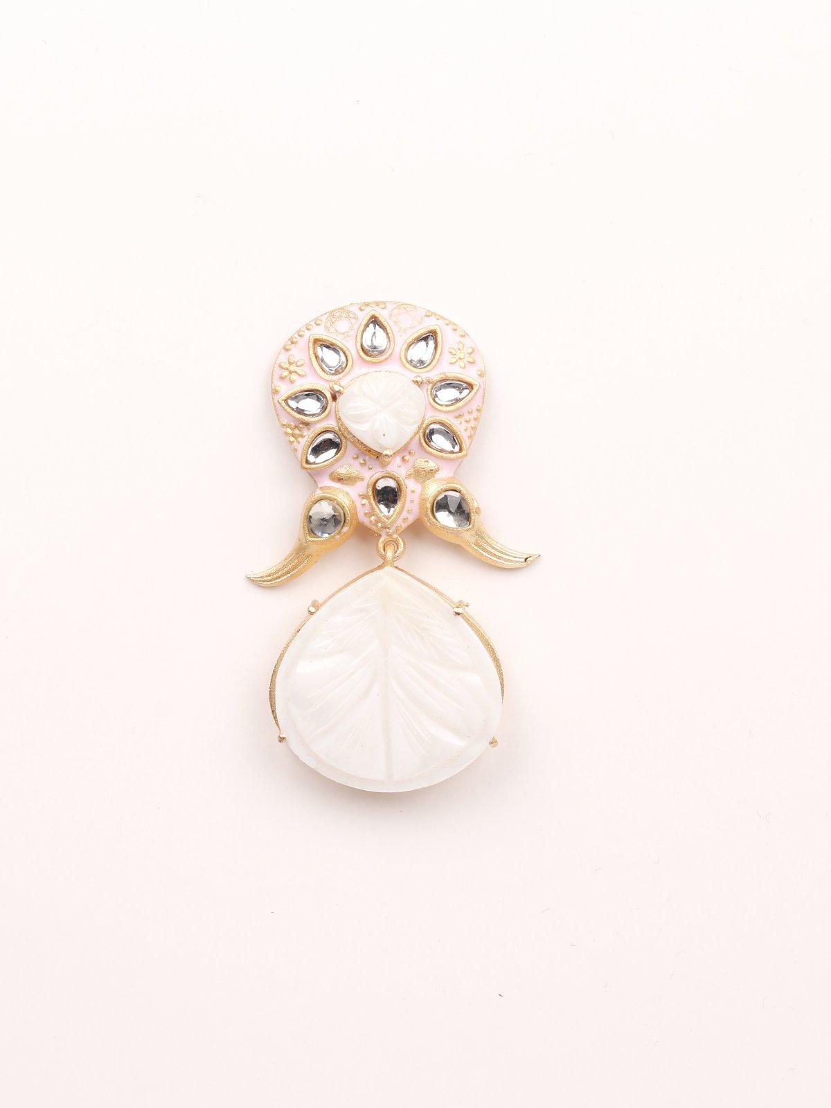 Women's Fusion Fairy White Earrings With Kundan Detailing - Odette