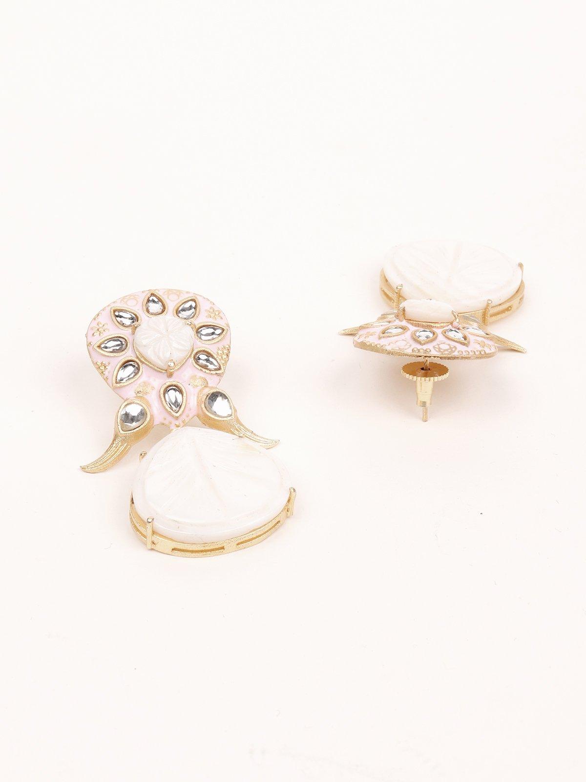 Women's Fusion Fairy White Earrings With Kundan Detailing - Odette