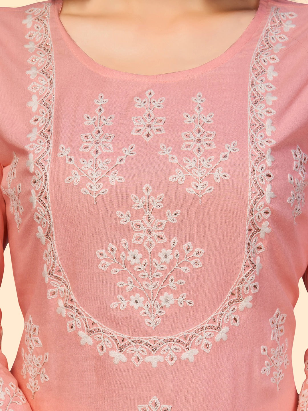 Women's Embroidered Straight Rayon Light Pink Stitched Kurta Pant With Dupatta - Vbuyz