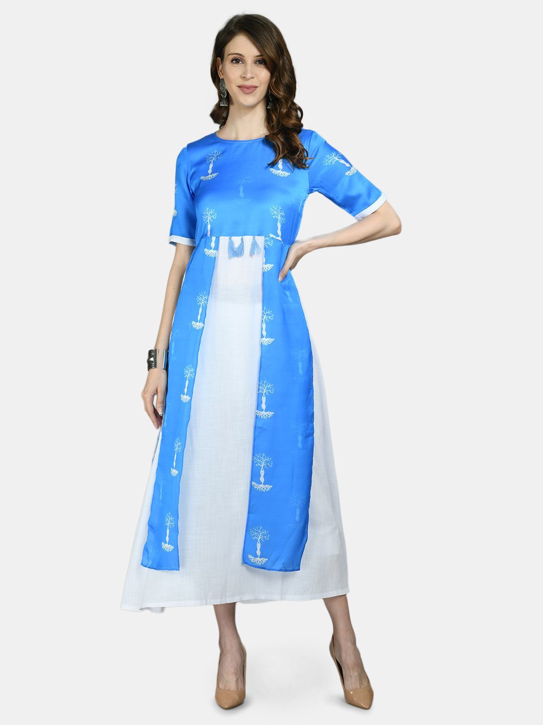 Women Blue Printed Dress by Myshka (1 Pc Set)