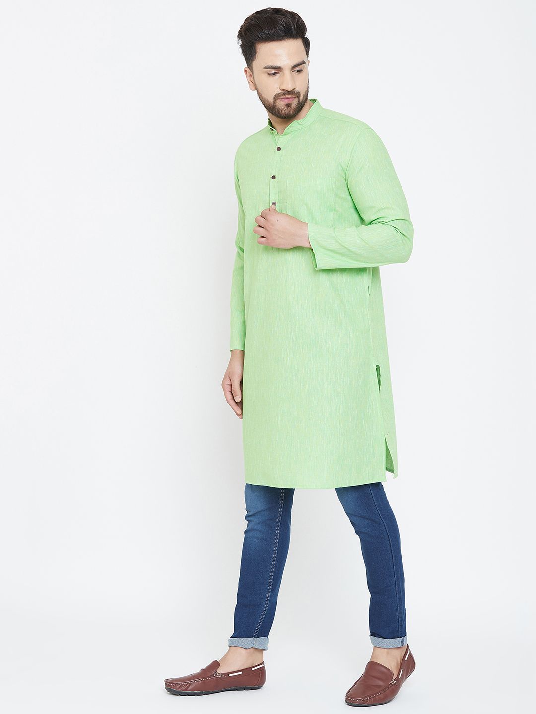 Men's Light Green Cotton Kurta