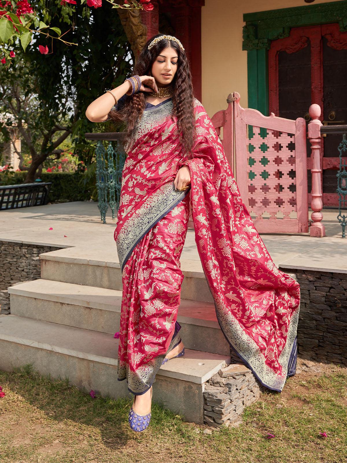 Women's Gajari Silk Organza Heavy Designer Saree - Odette