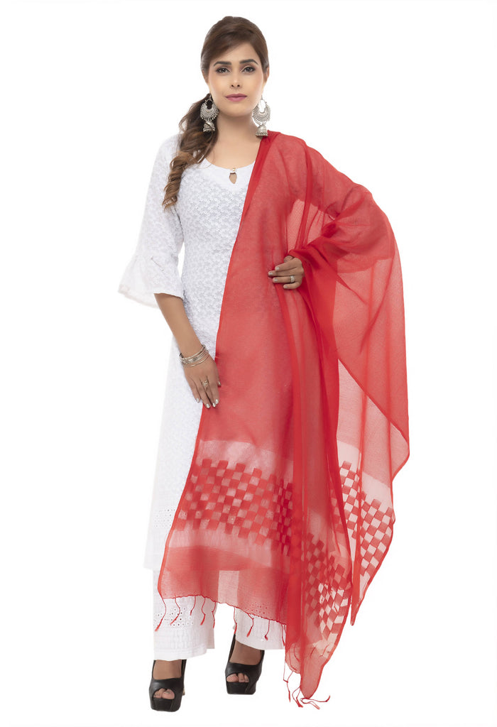 Women's Buta Square Cutt Red Dupatta & Chunni Mfd0011