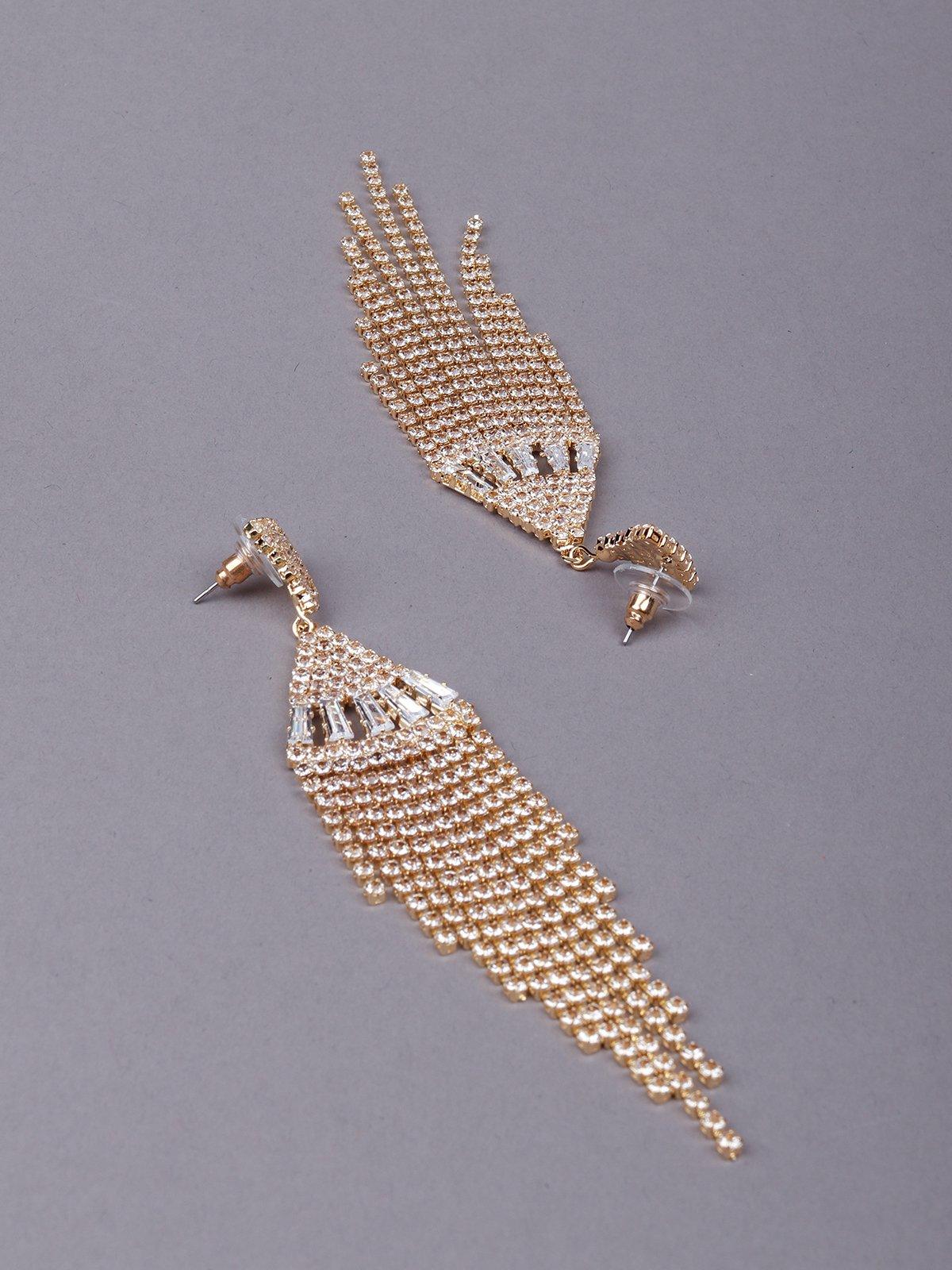 Women's Geometric Shape Crystal-Embellished Tassel Drop Earrings - Odette