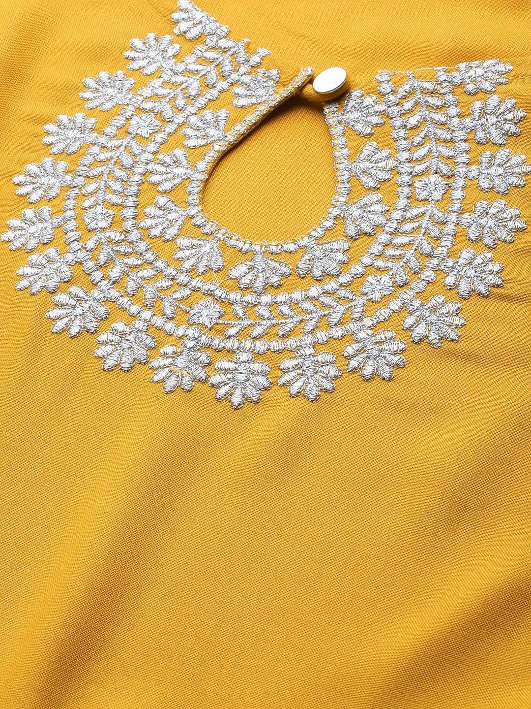 Women's Mustard Yellow Yoke Design Pure Cotton Gathered Keyhole Neck Kurta - Varanga