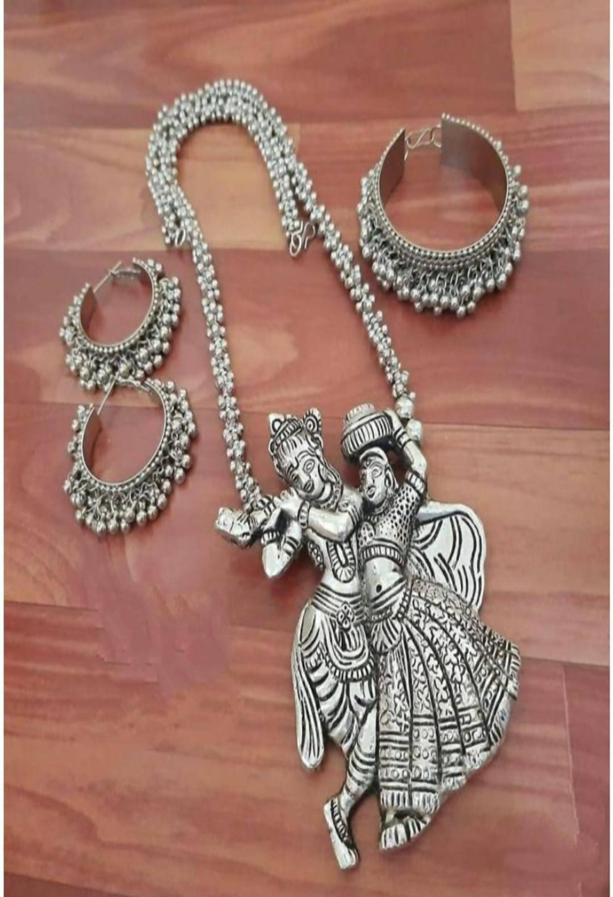 Johar Kamal German Silver Oxidised Radha Kishan Necklace Jkms_148