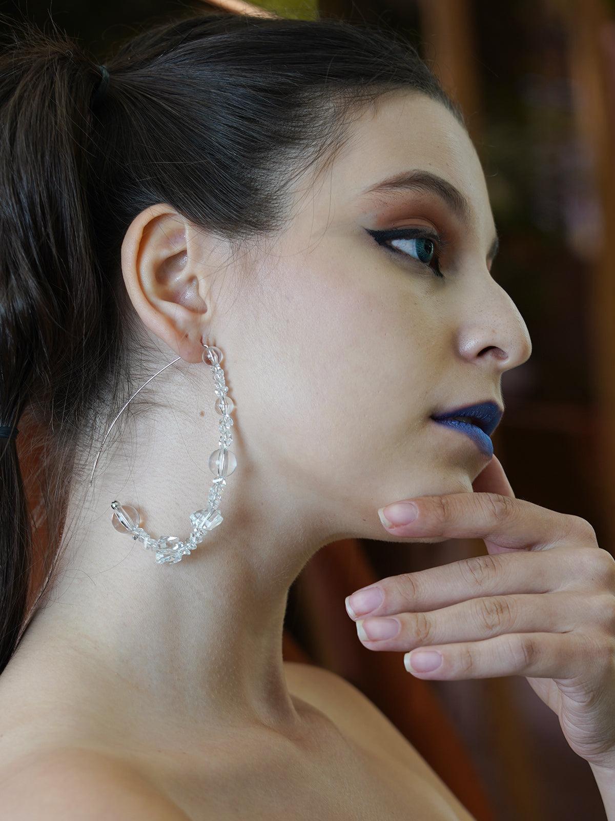 Women's Glass Stone Hoop Earrings - Odette
