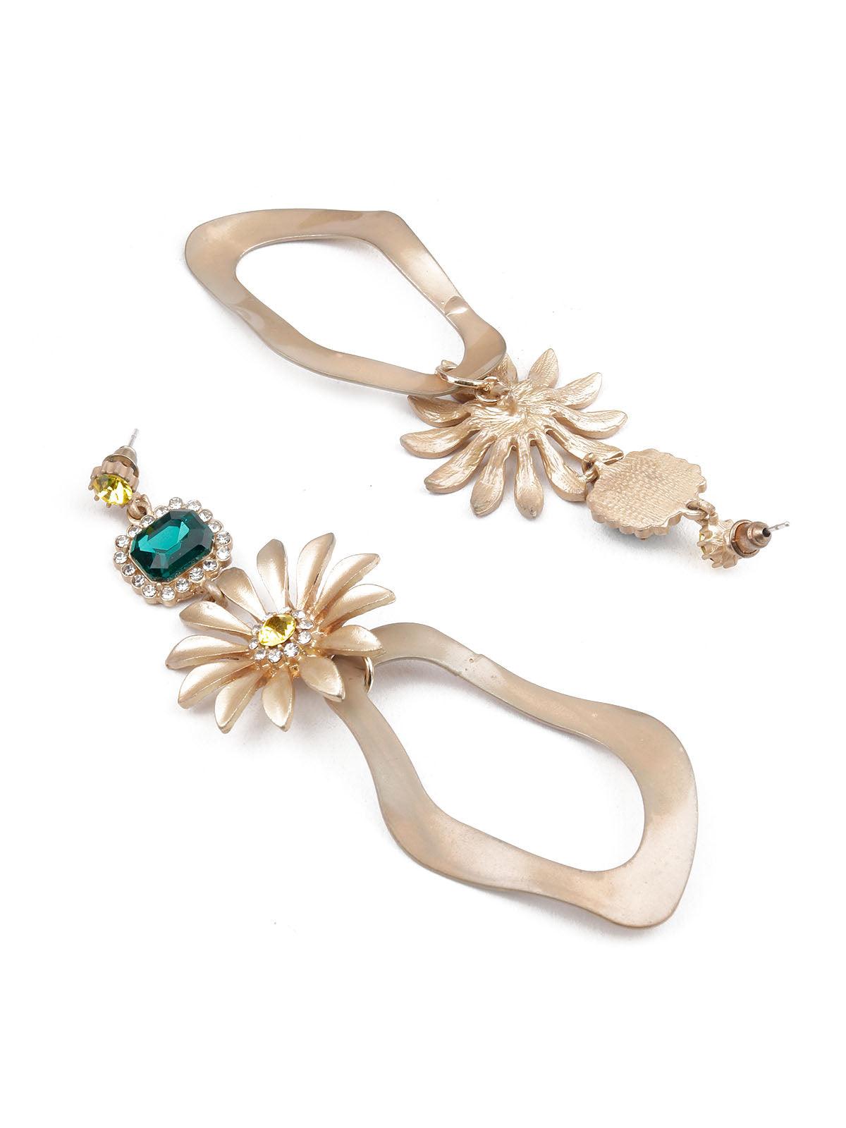 Women's Gold And Green Dangle Earrings - Odette