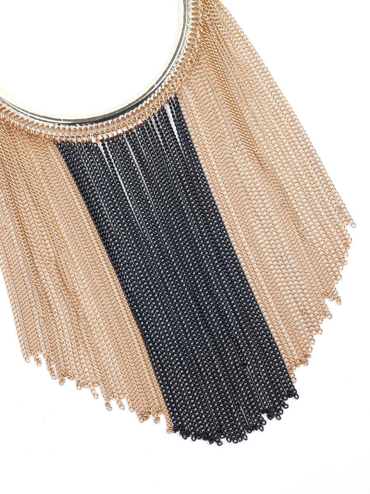 Women's Gold And Grey Drop Down Tassel Necklace. - Odette