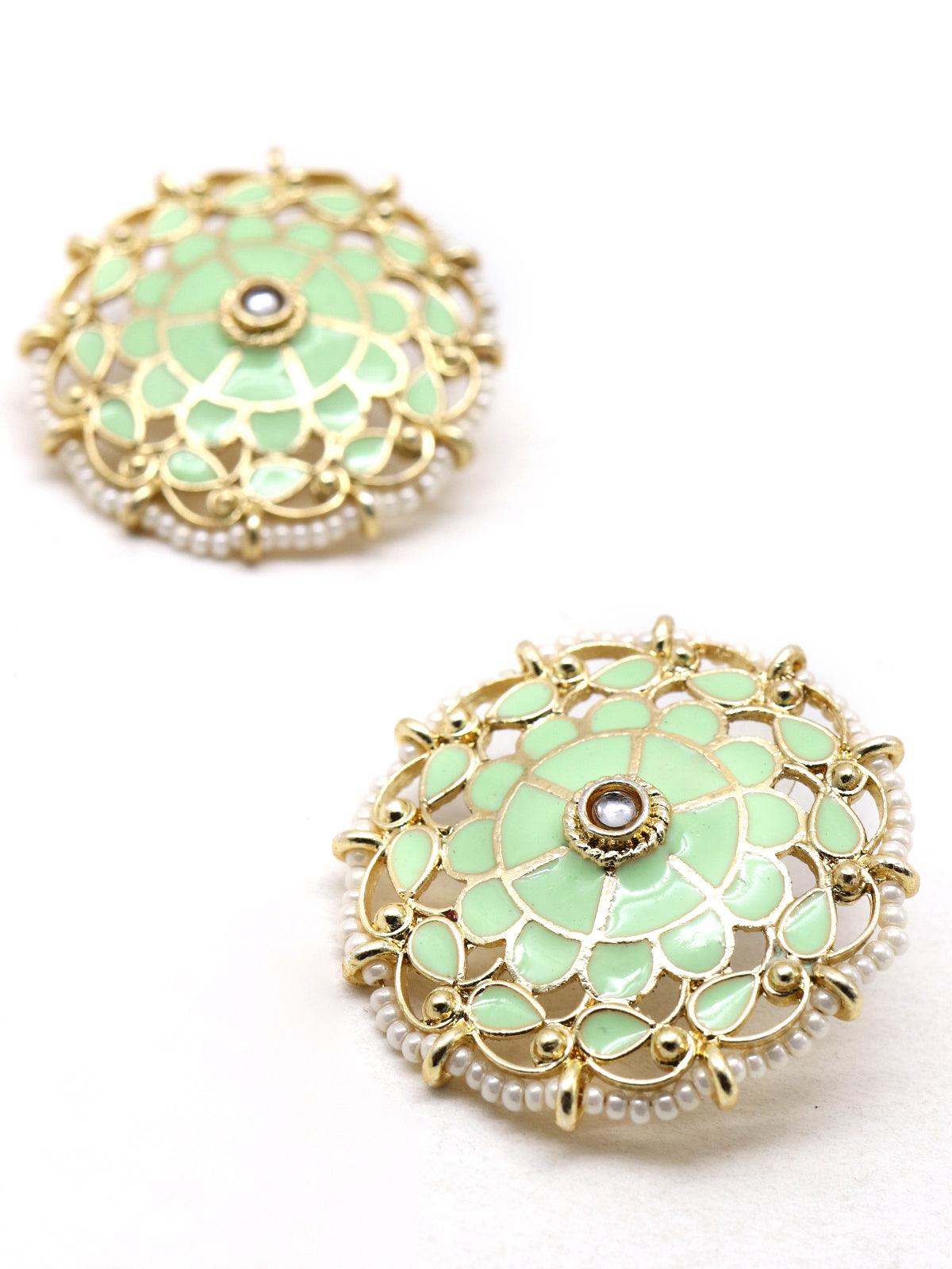 Women's Gold And Sober Green Tinted Stud Earrings! - Odette