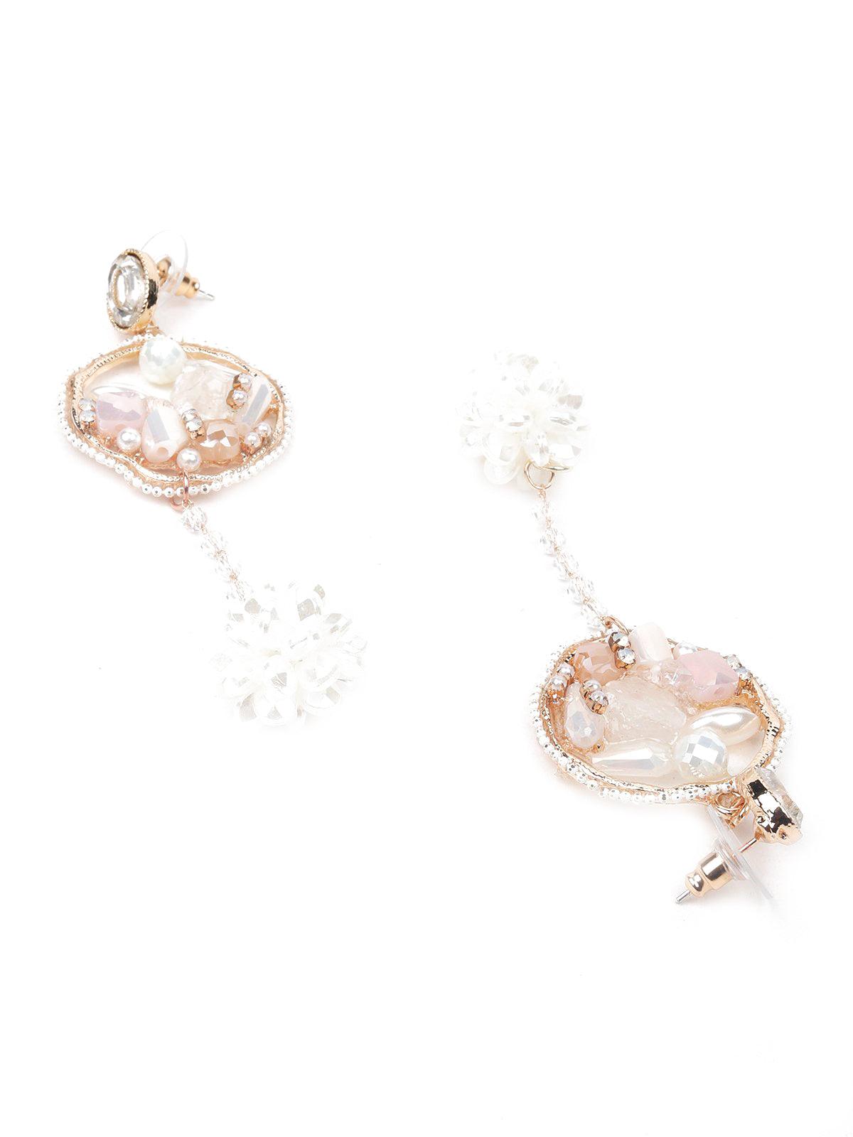 Women's Gold And White Beaded Earrings - Odette