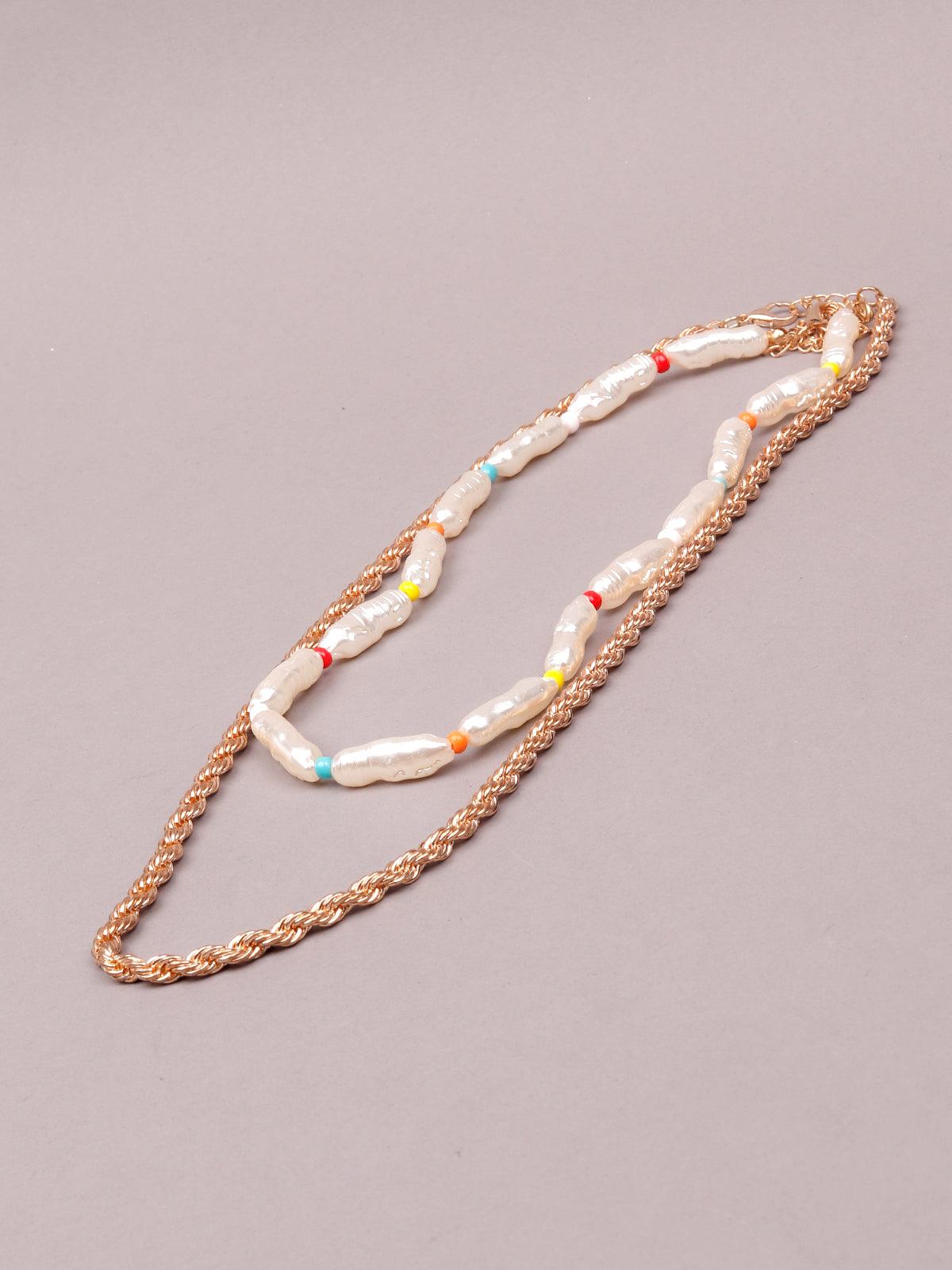 Women's Gold And White Layered Necklace - Odette