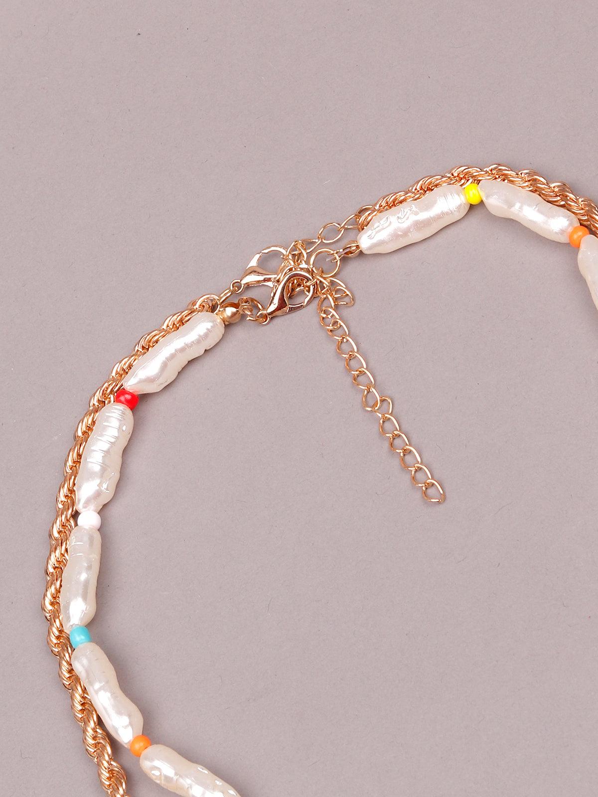 Women's Gold And White Layered Necklace - Odette