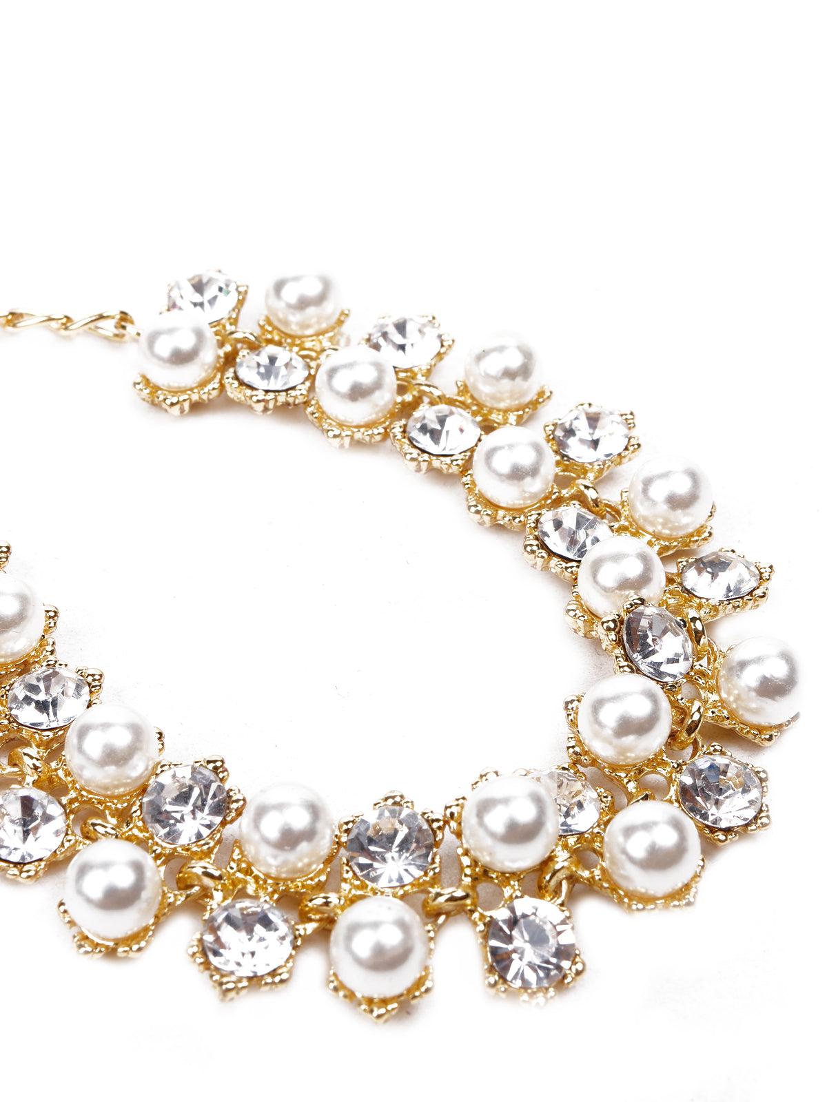 Women's Gold Bracelet Embellished With Crystals And Pearls - Odette