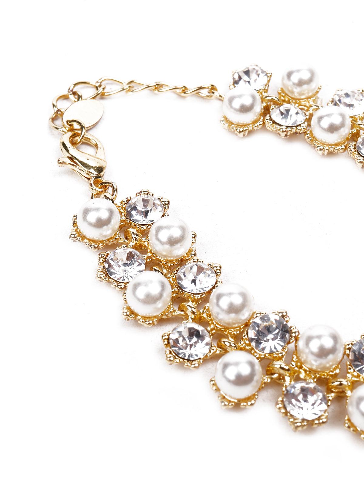 Women's Gold Bracelet Embellished With Crystals And Pearls - Odette