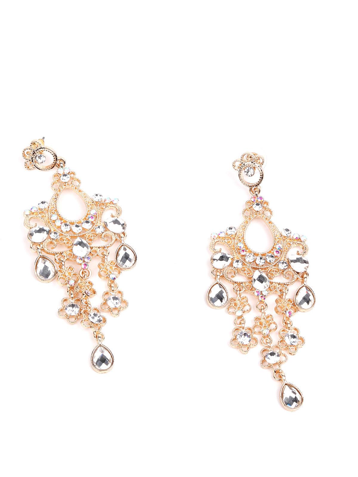 Women's Gold Chandiler Studded Drop Statement Earrings G - Odette