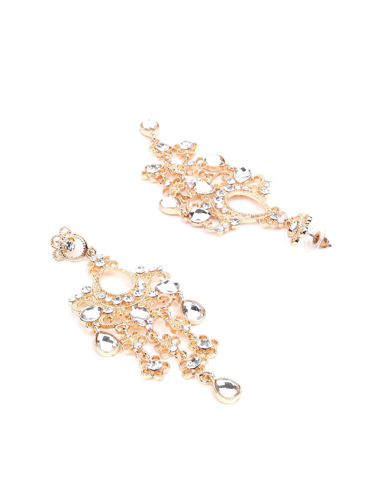 Women's Gold Chandiler Studded Drop Statement Earrings G - Odette